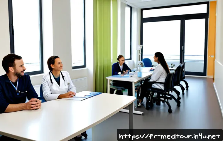Home 17 의료관광코디네이터와 팀워크의 중요성 - Photorealistic medical tourism coordinator leading a collaborative team meeting in a bright modern P...
